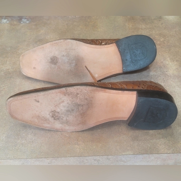 Stacy Adams "Armento" All-Over Mustard Ostrich Print Shoes, US M 11-1/2 - Picture 6 of 9